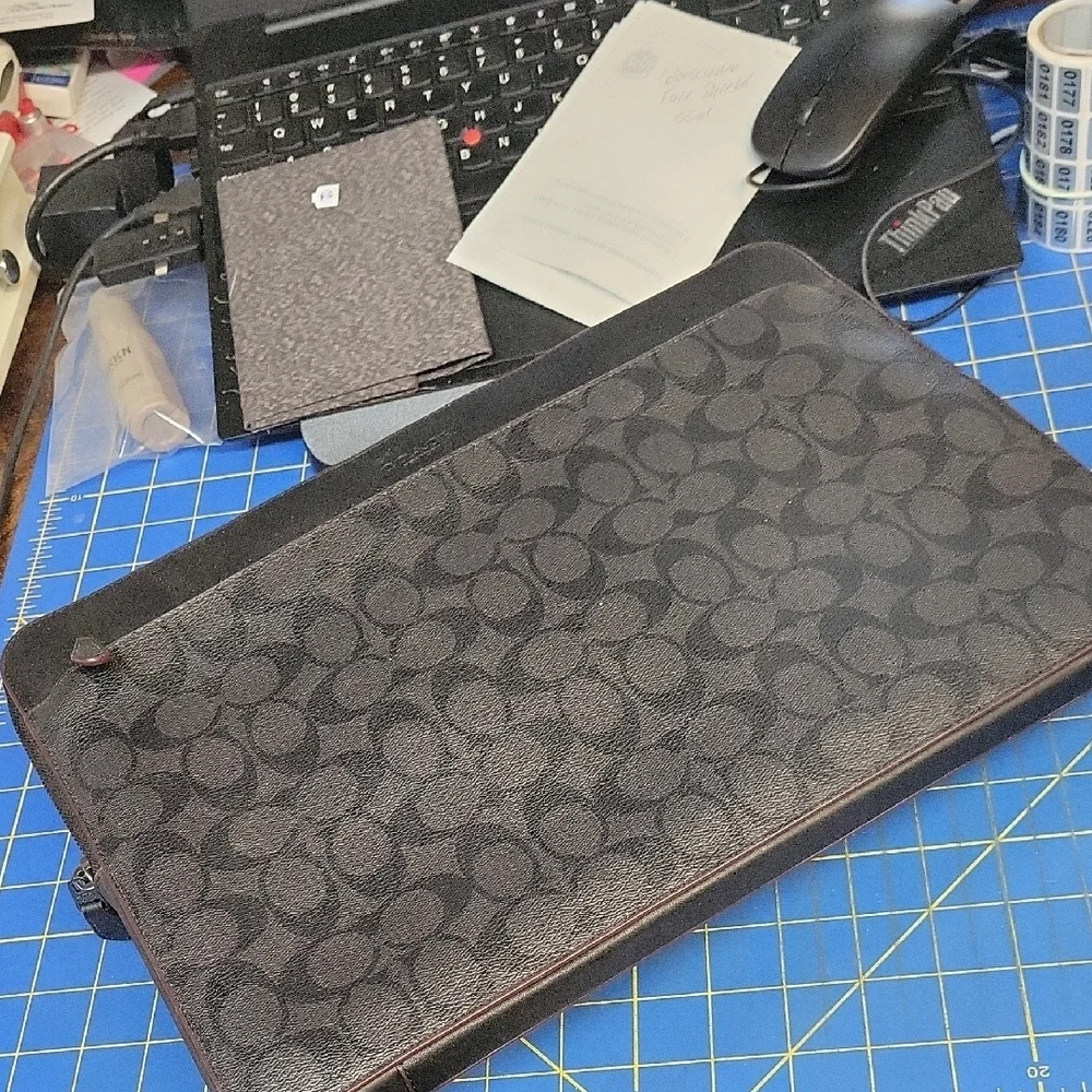 Coach Signature Black and Gray Laptop Sleeve Suede Interior 9